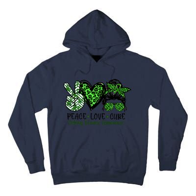 Kidney Disease Awareness Peace Love Cure Green Ribbon Messy Bun Kidney Tall Hoodie