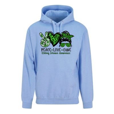 Kidney Disease Awareness Peace Love Cure Green Ribbon Messy Bun Kidney Unisex Surf Hoodie