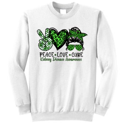 Kidney Disease Awareness Peace Love Cure Green Ribbon Messy Bun Kidney Sweatshirt