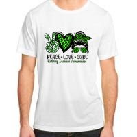 Kidney Disease Awareness Peace Love Cure Green Ribbon Messy Bun Kidney Adult ChromaSoft Performance T-Shirt