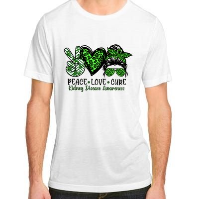 Kidney Disease Awareness Peace Love Cure Green Ribbon Messy Bun Kidney Adult ChromaSoft Performance T-Shirt