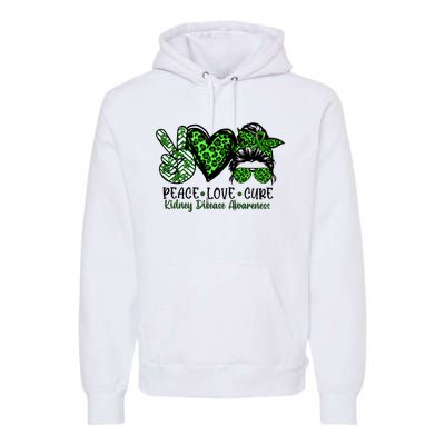 Kidney Disease Awareness Peace Love Cure Green Ribbon Messy Bun Kidney Premium Hoodie