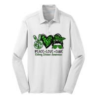 Kidney Disease Awareness Peace Love Cure Green Ribbon Messy Bun Kidney Silk Touch Performance Long Sleeve Polo