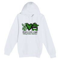 Kidney Disease Awareness Peace Love Cure Green Ribbon Messy Bun Kidney Premium Pullover Hoodie