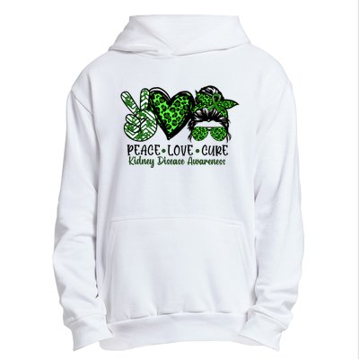 Kidney Disease Awareness Peace Love Cure Green Ribbon Messy Bun Kidney Urban Pullover Hoodie