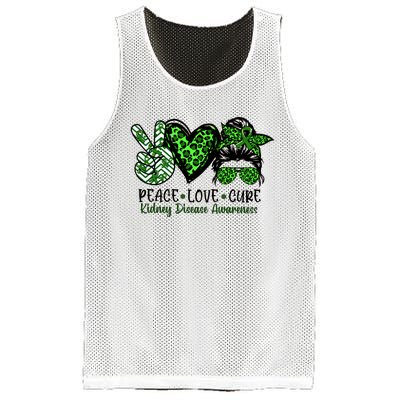 Kidney Disease Awareness Peace Love Cure Green Ribbon Messy Bun Kidney Mesh Reversible Basketball Jersey Tank