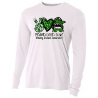 Kidney Disease Awareness Peace Love Cure Green Ribbon Messy Bun Kidney Cooling Performance Long Sleeve Crew