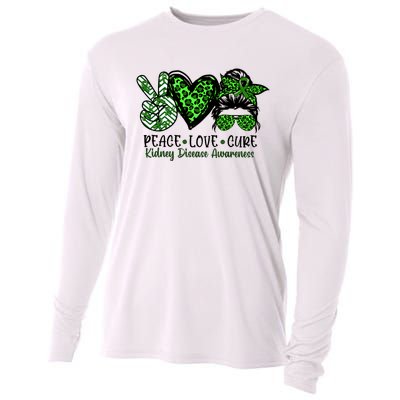 Kidney Disease Awareness Peace Love Cure Green Ribbon Messy Bun Kidney Cooling Performance Long Sleeve Crew