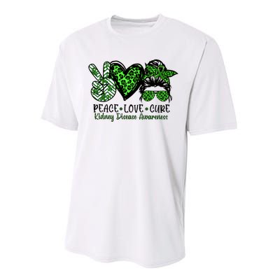 Kidney Disease Awareness Peace Love Cure Green Ribbon Messy Bun Kidney Performance Sprint T-Shirt