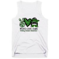 Kidney Disease Awareness Peace Love Cure Green Ribbon Messy Bun Kidney Tank Top