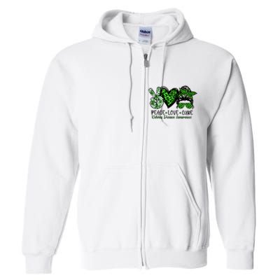 Kidney Disease Awareness Peace Love Cure Green Ribbon Messy Bun Kidney Full Zip Hoodie