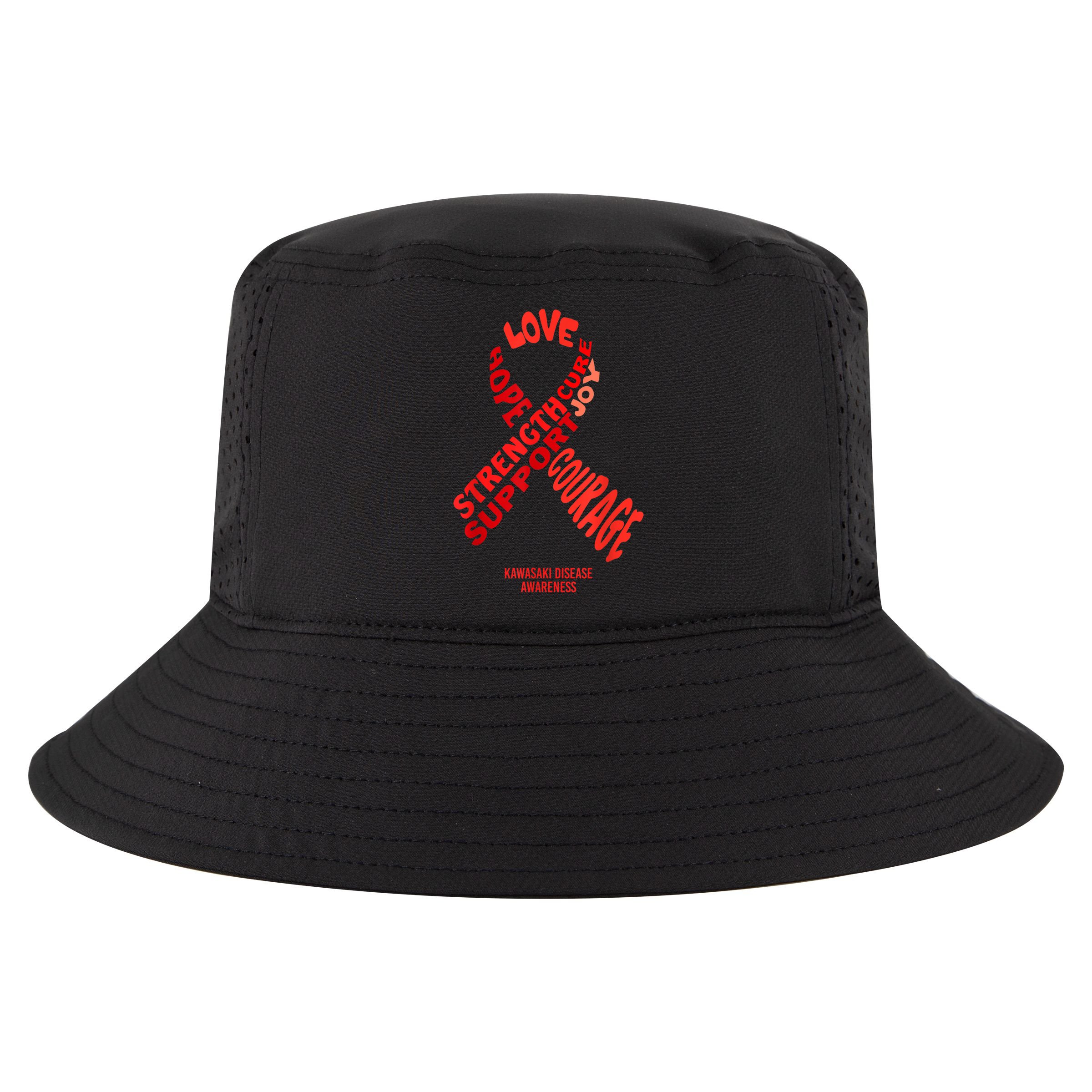 Kawasaki Disease Awareness Ribbon With Words Cool Comfort Performance Bucket Hat