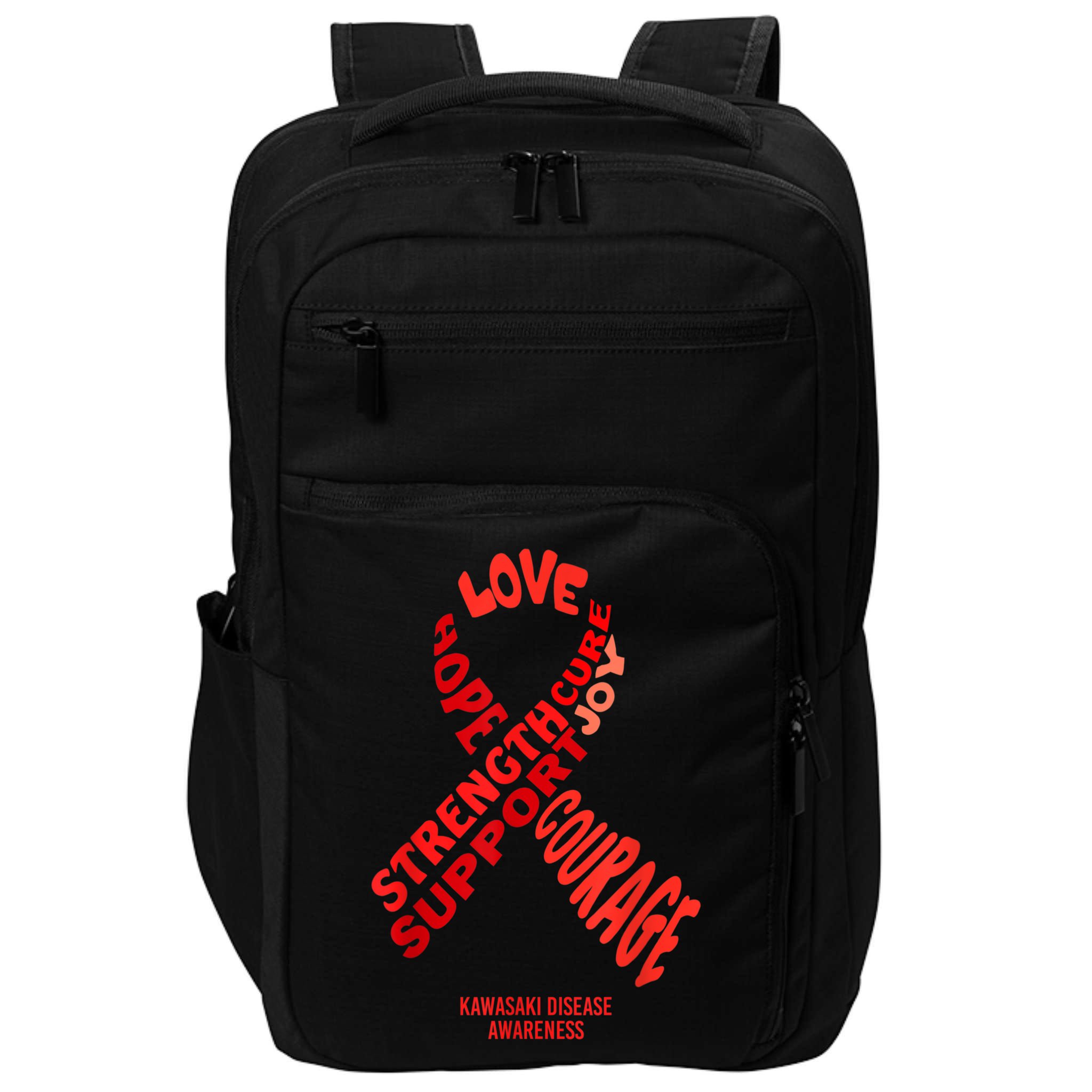 Kawasaki Disease Awareness Ribbon With Words Impact Tech Backpack