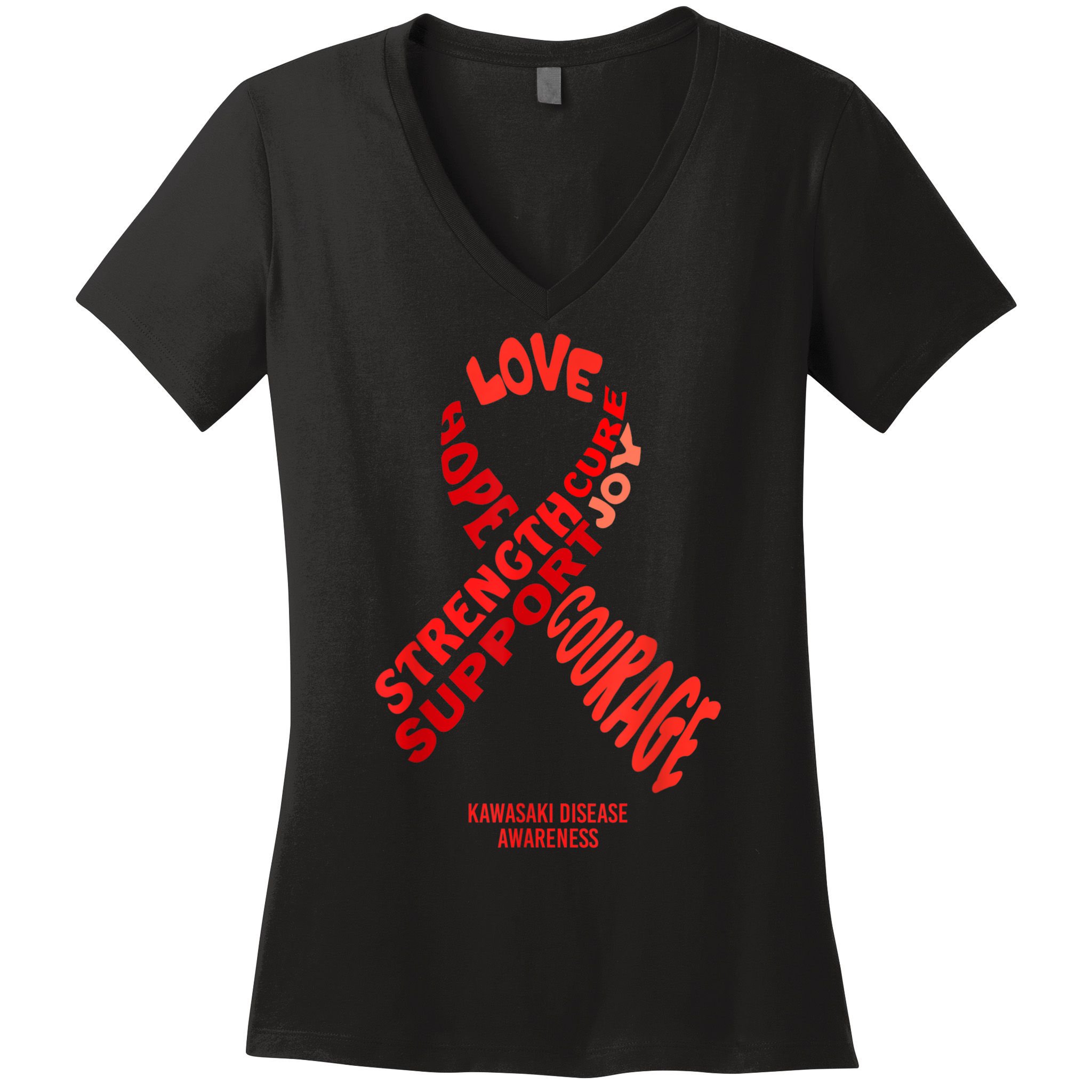 Kawasaki Disease Awareness Ribbon With Words Women's V-Neck T-Shirt