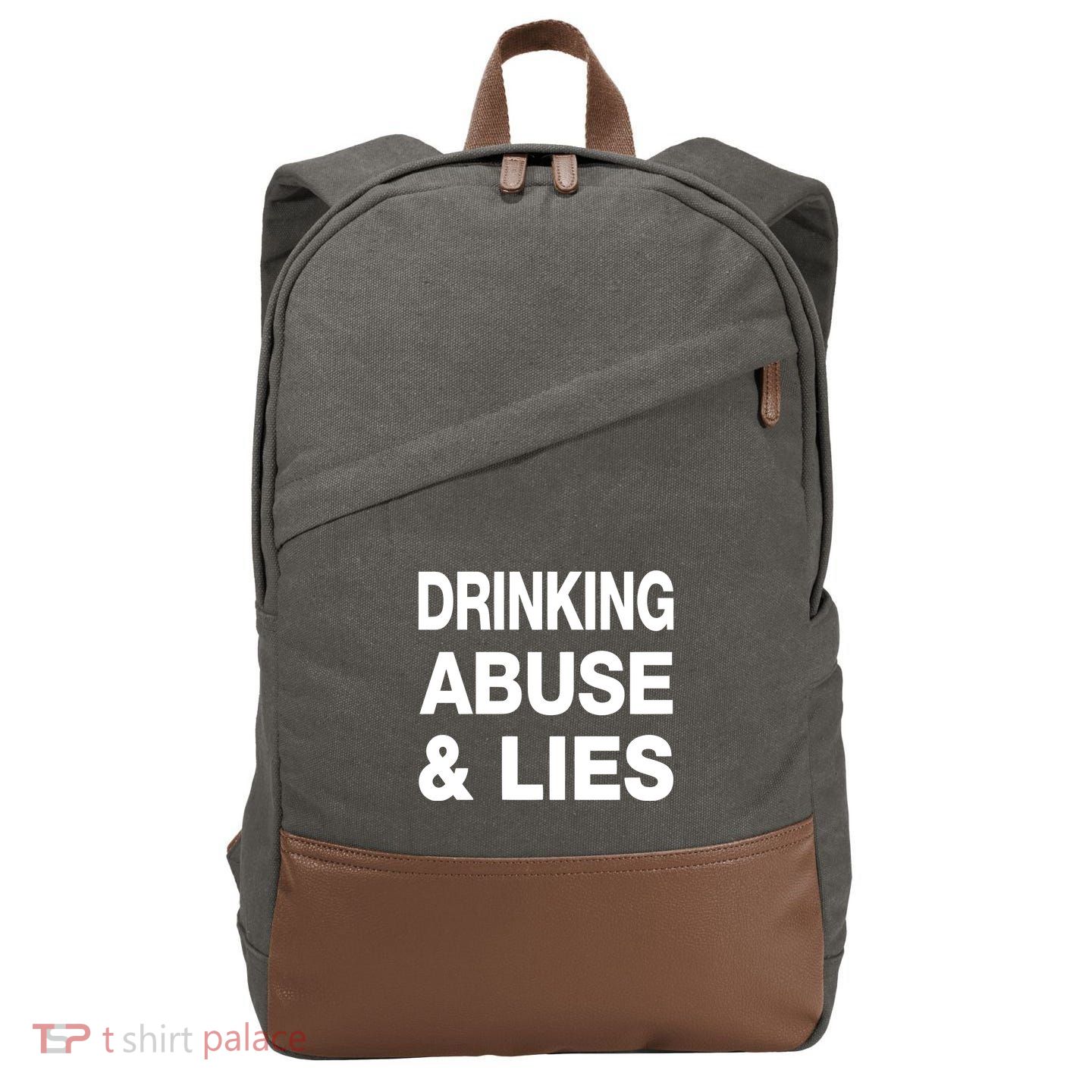 Kallmekris Drinking Abuse And Lies Cotton Canvas Backpack