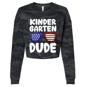 Kindergarten Dude Back To School American Flag Cool Gift Cropped Pullover Crew