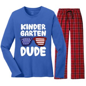 Kindergarten Dude Back To School American Flag Cool Gift Women's Long Sleeve Flannel Pajama Set 