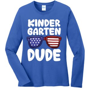 Kindergarten Dude Back To School American Flag Cool Gift Ladies Long Sleeve Shirt