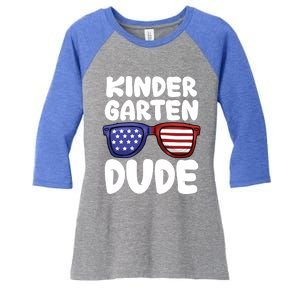 Kindergarten Dude Back To School American Flag Cool Gift Women's Tri-Blend 3/4-Sleeve Raglan Shirt