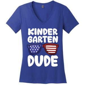 Kindergarten Dude Back To School American Flag Cool Gift Women's V-Neck T-Shirt