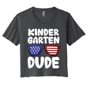 Kindergarten Dude Back To School American Flag Cool Gift Women's Crop Top Tee