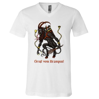 Krampus Dark Christmas Merry Krampus Holiday Horror V-Neck T-Shirt