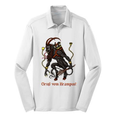 Krampus Dark Christmas Merry Krampus Holiday Horror Silk Touch Performance Long Sleeve Polo