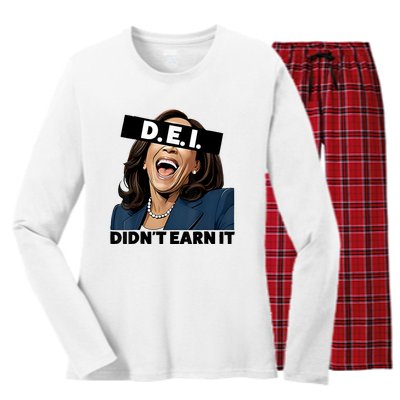 Kamala Dei DidnT Earn It Anti Kamala Harris Vote Trump 2024 Women's Long Sleeve Flannel Pajama Set 