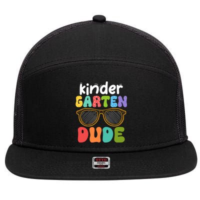 Kindergarten Dude First Day Of Kindergarten Teacher Team Gift 7 Panel Mesh Trucker Snapback Hat