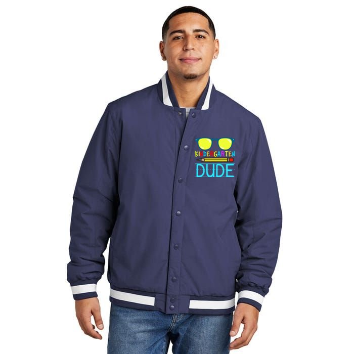 Kindergarten Dude Funny First Day Back To School Student Insulated Varsity Jacket