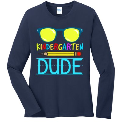 Kindergarten Dude Funny First Day Back To School Student Ladies Long Sleeve Shirt