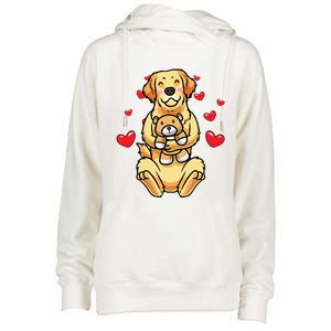 Kawaii Dog Golden Retriever Stuffed Animal And Hearts Womens Funnel Neck Pullover Hood