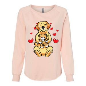 Kawaii Dog Golden Retriever Stuffed Animal And Hearts Womens California Wash Sweatshirt