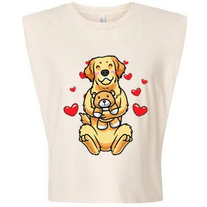 Kawaii Dog Golden Retriever Stuffed Animal And Hearts Garment-Dyed Women's Muscle Tee