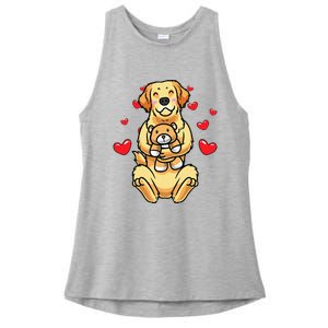 Kawaii Dog Golden Retriever Stuffed Animal And Hearts Ladies PosiCharge Tri-Blend Wicking Tank