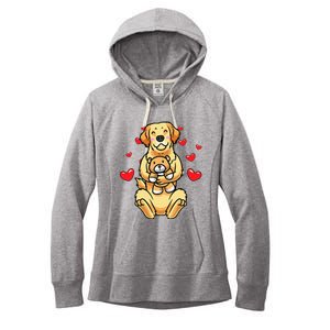 Kawaii Dog Golden Retriever Stuffed Animal And Hearts Women's Fleece Hoodie