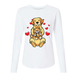 Kawaii Dog Golden Retriever Stuffed Animal And Hearts Womens Cotton Relaxed Long Sleeve T-Shirt