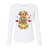 Kawaii Dog Golden Retriever Stuffed Animal And Hearts Womens Cotton Relaxed Long Sleeve T-Shirt