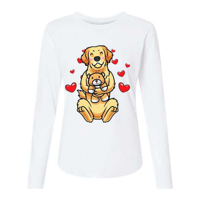 Kawaii Dog Golden Retriever Stuffed Animal And Hearts Womens Cotton Relaxed Long Sleeve T-Shirt