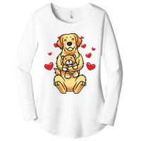 Kawaii Dog Golden Retriever Stuffed Animal And Hearts Women's Perfect Tri Tunic Long Sleeve Shirt