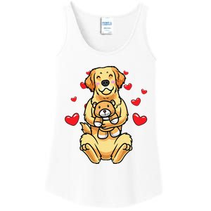 Kawaii Dog Golden Retriever Stuffed Animal And Hearts Ladies Essential Tank