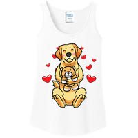 Kawaii Dog Golden Retriever Stuffed Animal And Hearts Ladies Essential Tank