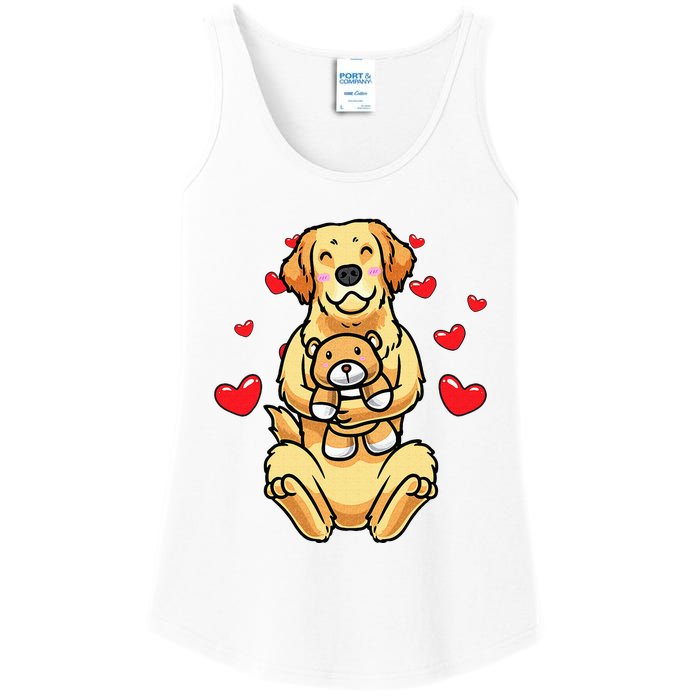 Kawaii Dog Golden Retriever Stuffed Animal And Hearts Ladies Essential Tank