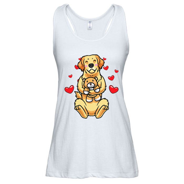 Kawaii Dog Golden Retriever Stuffed Animal And Hearts Ladies Essential Flowy Tank