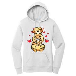 Kawaii Dog Golden Retriever Stuffed Animal And Hearts Women's Pullover Hoodie