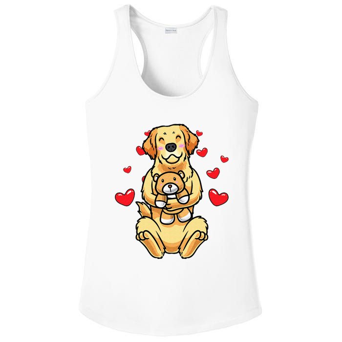 Kawaii Dog Golden Retriever Stuffed Animal And Hearts Ladies PosiCharge Competitor Racerback Tank