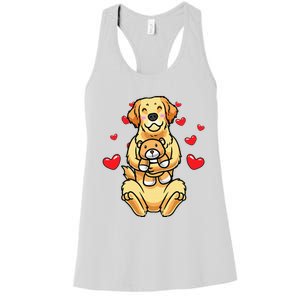 Kawaii Dog Golden Retriever Stuffed Animal And Hearts Women's Racerback Tank