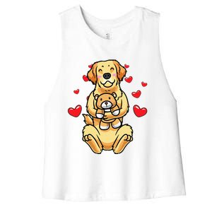 Kawaii Dog Golden Retriever Stuffed Animal And Hearts Women's Racerback Cropped Tank