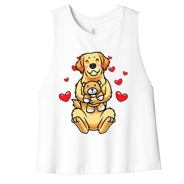 Kawaii Dog Golden Retriever Stuffed Animal And Hearts Women's Racerback Cropped Tank