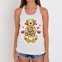 Kawaii Dog Golden Retriever Stuffed Animal And Hearts Women's Knotted Racerback Tank